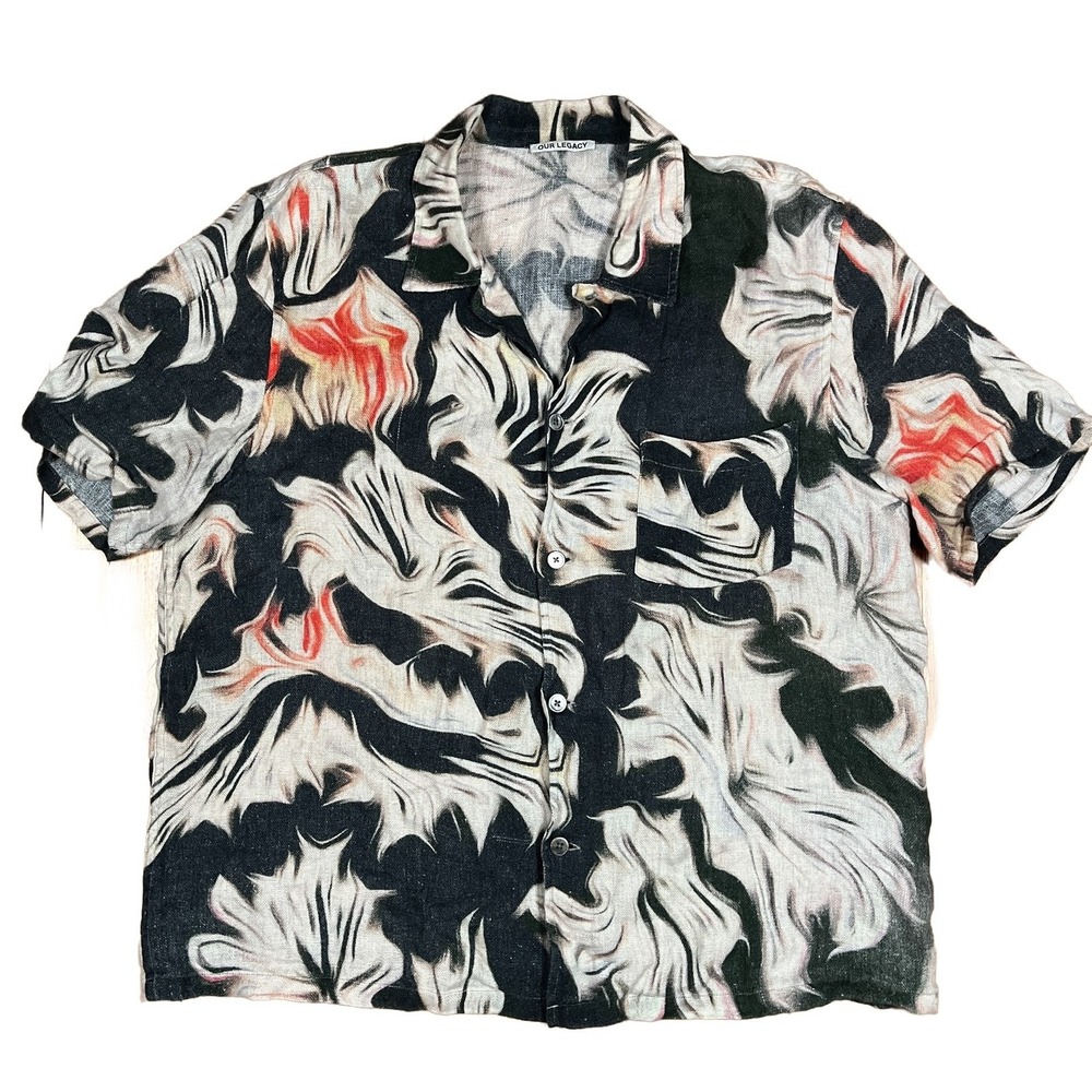 Our Legacy Box Shirt Short Sleeve Abstract Print Linen 50 Platigyra M2212BSPP